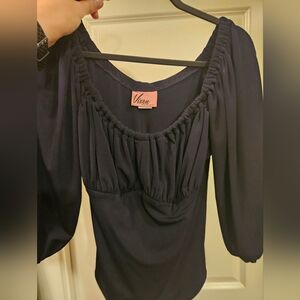 Vixen by Micheline Pitt Black Gathered Top